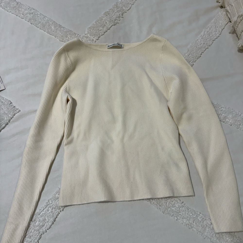 Abercrombie & Fitch Cream Ribbed Long Sleeve Top